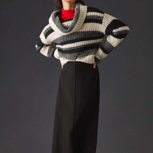 Anthropologie Turtleneck Striped Sweater Crop Gray Black White Size XS - Picture 1 of 7